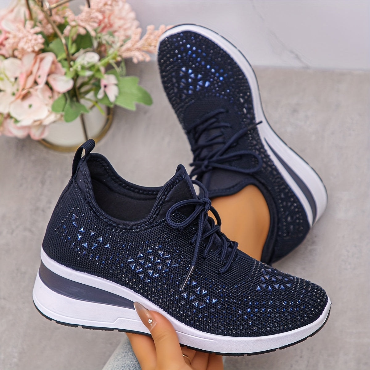 🔥Letzter Tag Aktion 70% RABATT - Legere, atmungsaktive, orthopädische Sneaker für Damen mit Strass-Verzierung