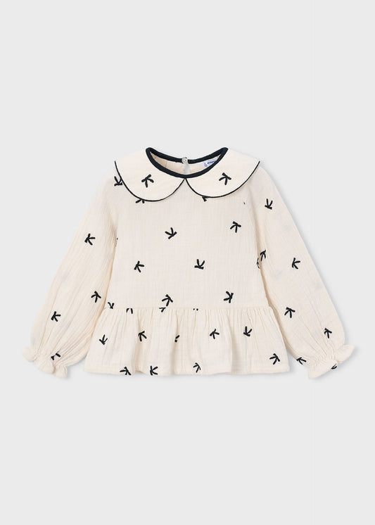 Girl embroidered bows blouse