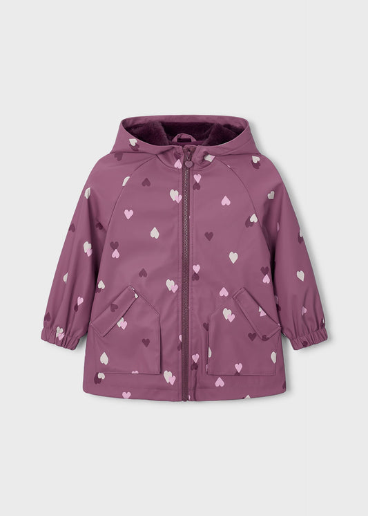 Girls' hooded rain jacket with fur trim