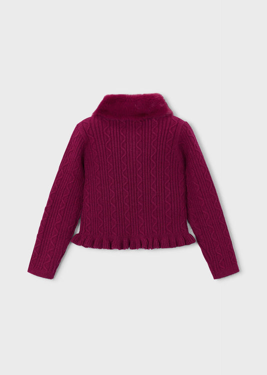 Girls' knitted cardigan with fur collar
