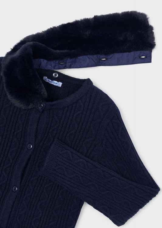Girls' knitted cardigan with fur collar