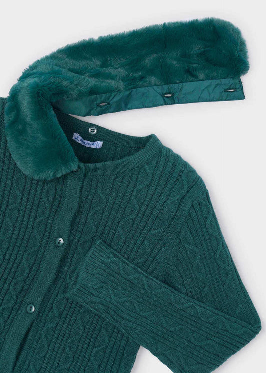 Girls' knitted cardigan with fur collar