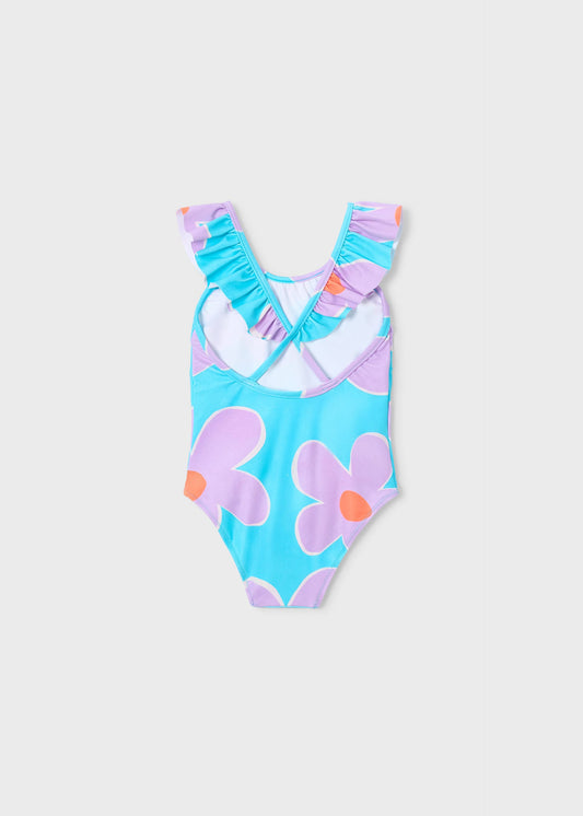 Girls' printed ruffle swimsuit