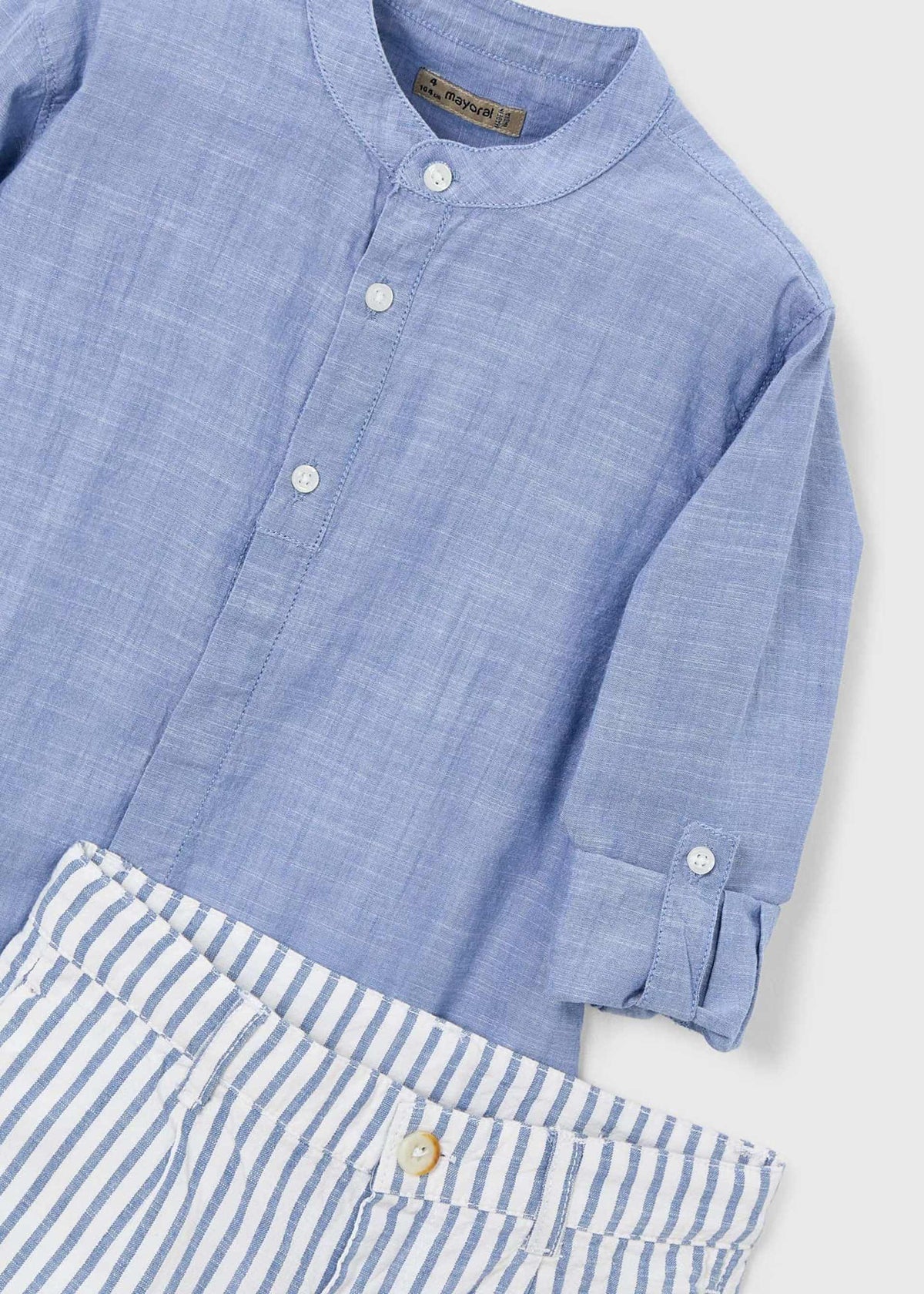 Long-sleeved linen shirt and Bermuda shorts set for boys