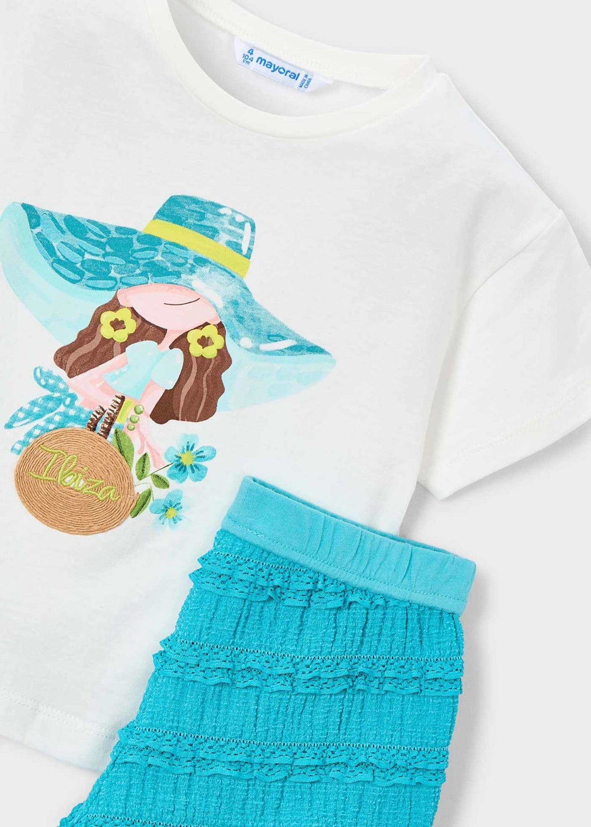 Print short set girl with ruffles