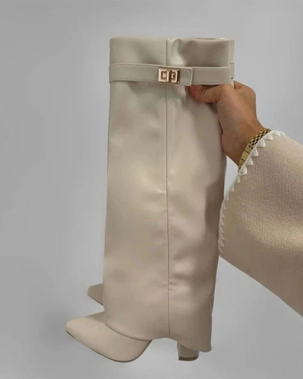 Spitze Kniehohe Stiefel aus Leder mit Umschlag