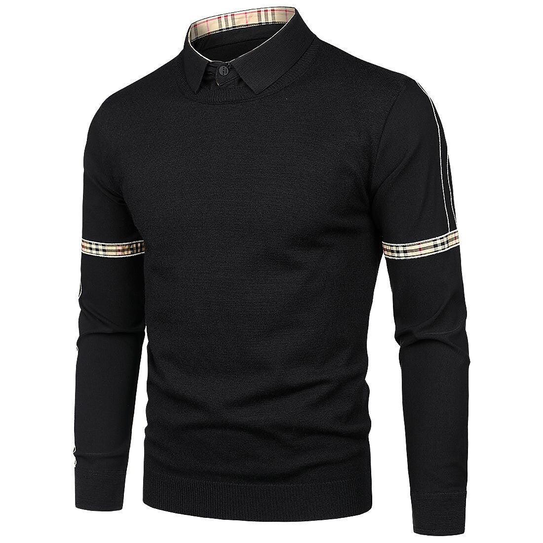 Herren Slim Patchwork Pullover in Zwei-in-Eins-Optik