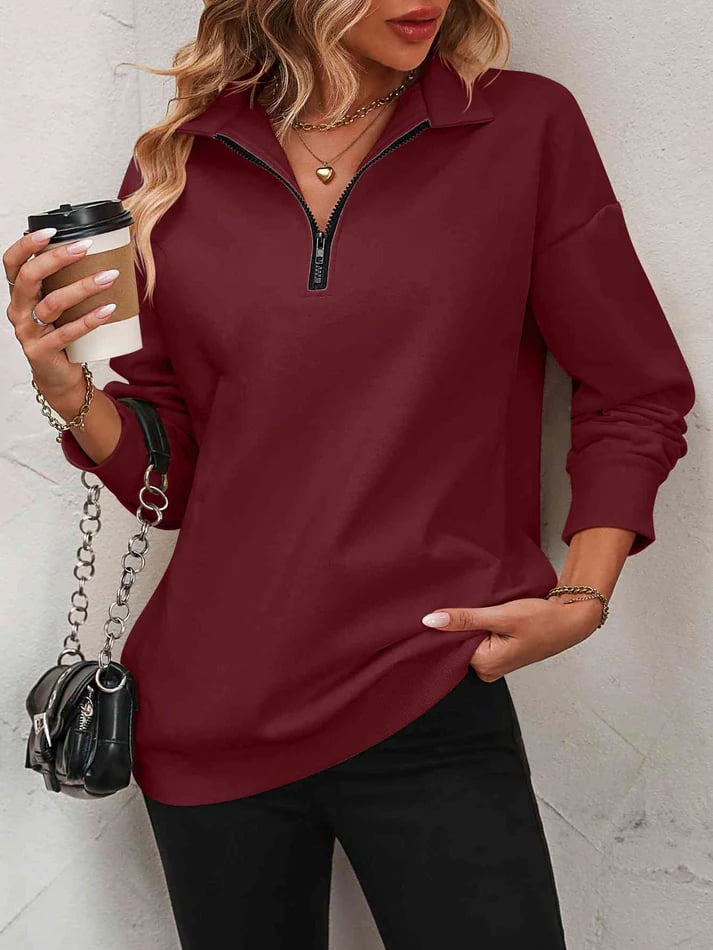 ✨Best-1 Sale Pullover✨Damen Herbst/Winter Zip-Up Sweatshirt mit überschnittenen Schultern