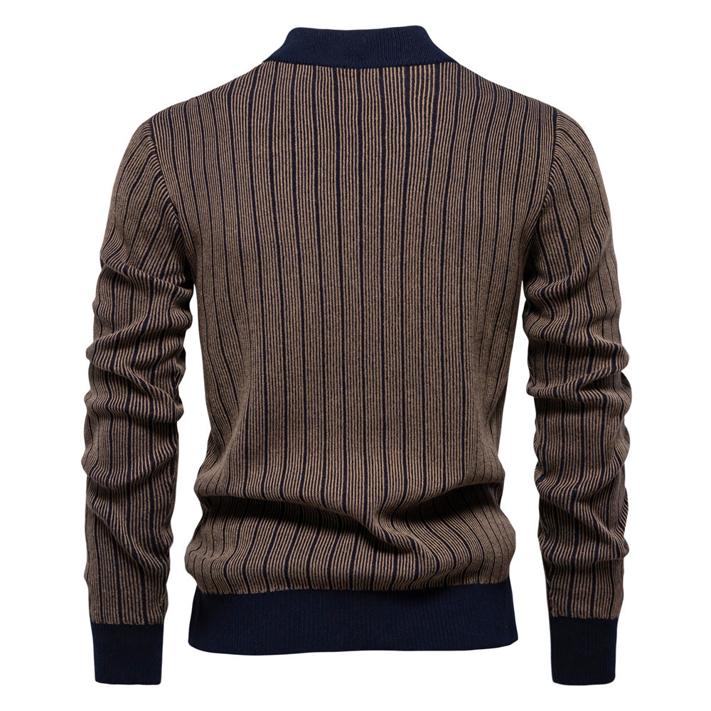Men's Mock Turtleneck Striped Knit Pullover Sweater