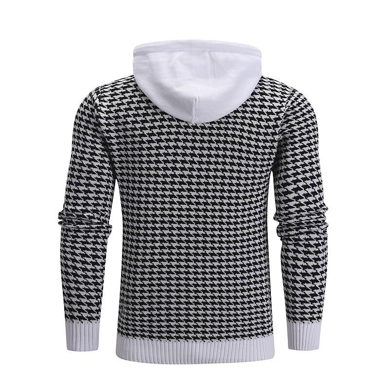 Herren-Pullover Jacquard-Hahnentritt Kapuzenpullover Basic Vintage-Stil