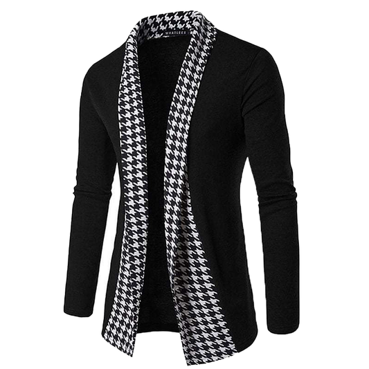 Herren Cardigan mit Hahnentrittmuster und Patchwork