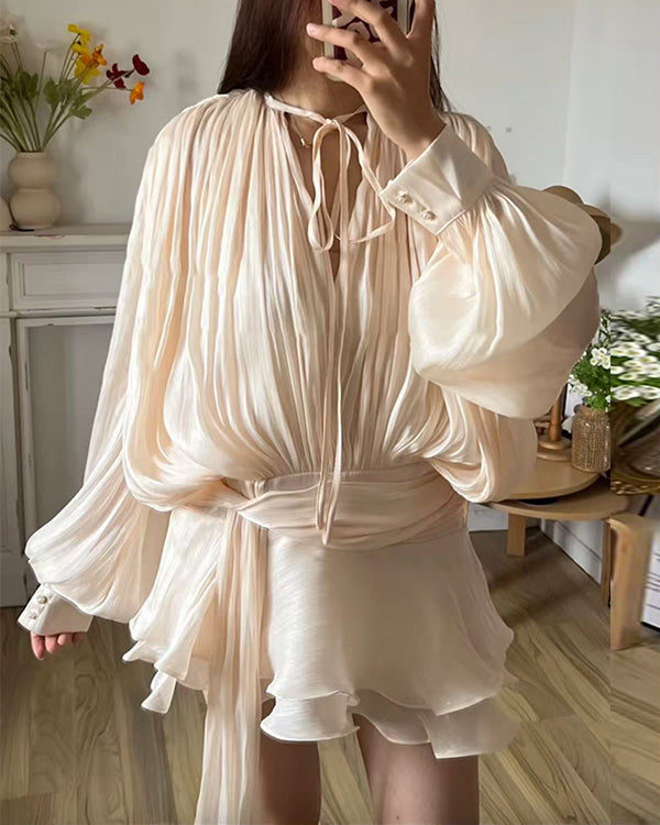 Satin Irregular Ruffled Mini Dress