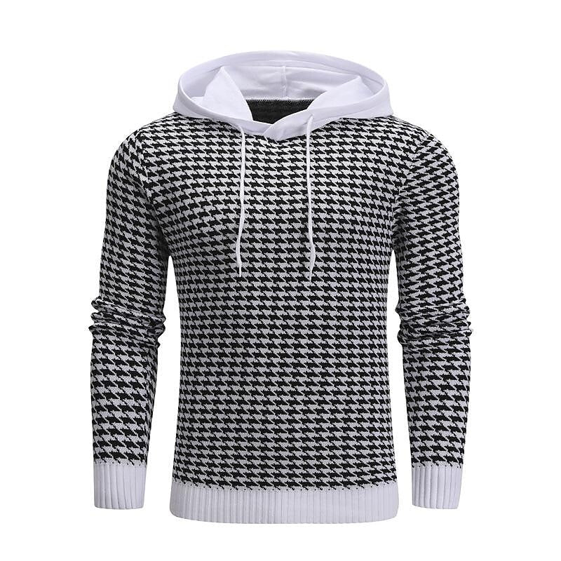 Herren-Pullover Jacquard-Hahnentritt Kapuzenpullover Basic Vintage-Stil