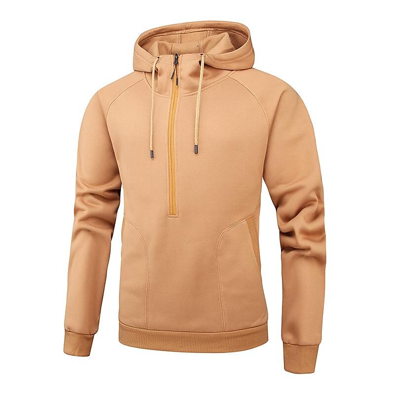 Herren Trendiger Pullover mit gebürstetem V-Reißverschluss, Camouflage-Patchwork und Kapuze