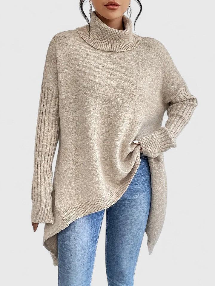Casual Drop-shoulder Turtleneck Chunky Knit Sweater