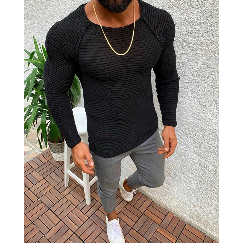 Herren Pullover mit Rundhalsausschnitt, Raglanärmeln und einfarbigem Design