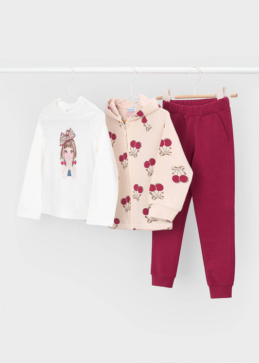 3-piece cherry-coloured tracksuit for girls