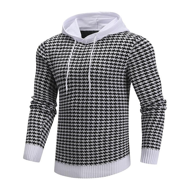 Herren-Pullover Jacquard-Hahnentritt Kapuzenpullover Basic Vintage-Stil