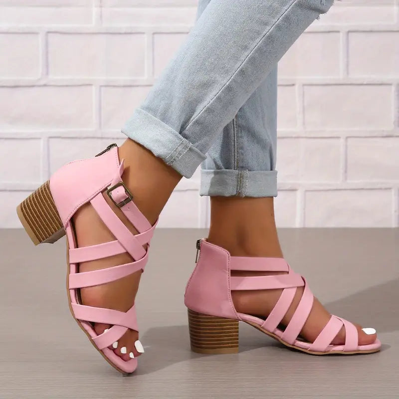 🔥Letzte Tagesaktion 50 % RABATT - Retro-Sandalen mit gestapeltem Absatz und orthopädischem Fußbett für Damen