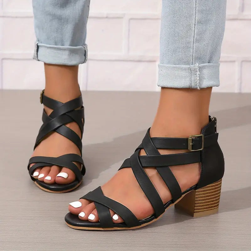 🔥Letzte Tagesaktion 50 % RABATT - Retro-Sandalen mit gestapeltem Absatz und orthopädischem Fußbett für Damen