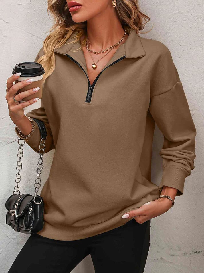 ✨Best-1 Sale Pullover✨Damen Herbst/Winter Zip-Up Sweatshirt mit überschnittenen Schultern