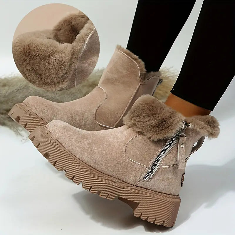 Women's Plush-Lined Ankle Martin Zipper Boots