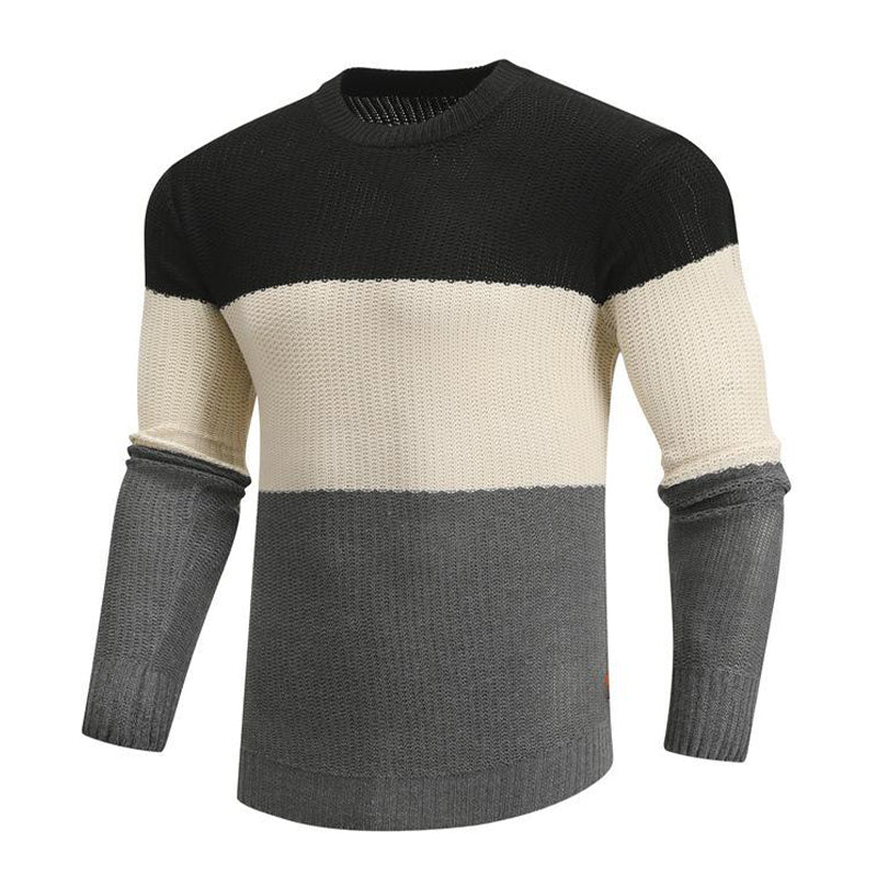 Herren Colorblock Gestreifter Slim Fit Rundhals Pullover
