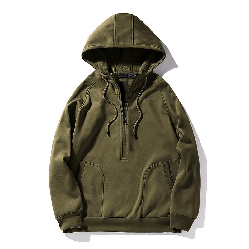 Herren Trendiger Pullover mit gebürstetem V-Reißverschluss, Camouflage-Patchwork und Kapuze