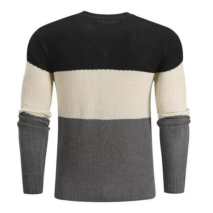 Herren Colorblock Gestreifter Slim Fit Rundhals Pullover
