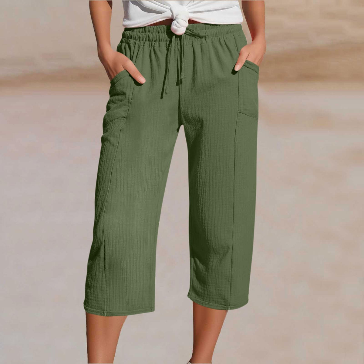 Women's Plain Pleated Cotton And Linen Shorts