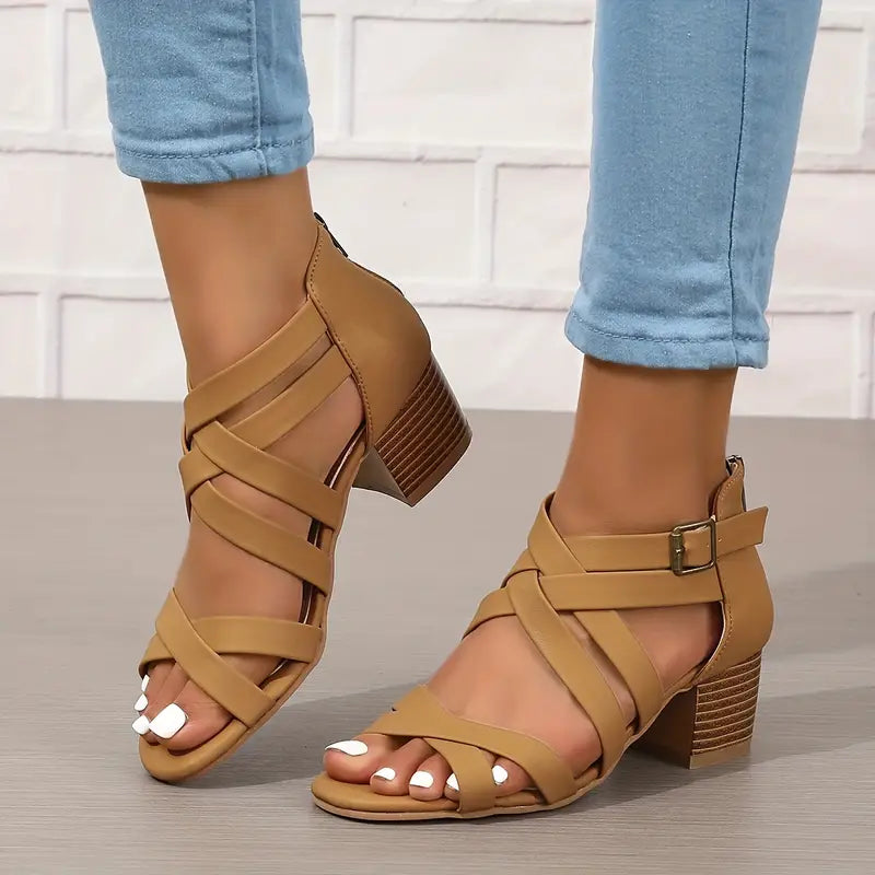 🔥Letzte Tagesaktion 50 % RABATT - Retro-Sandalen mit gestapeltem Absatz und orthopädischem Fußbett für Damen