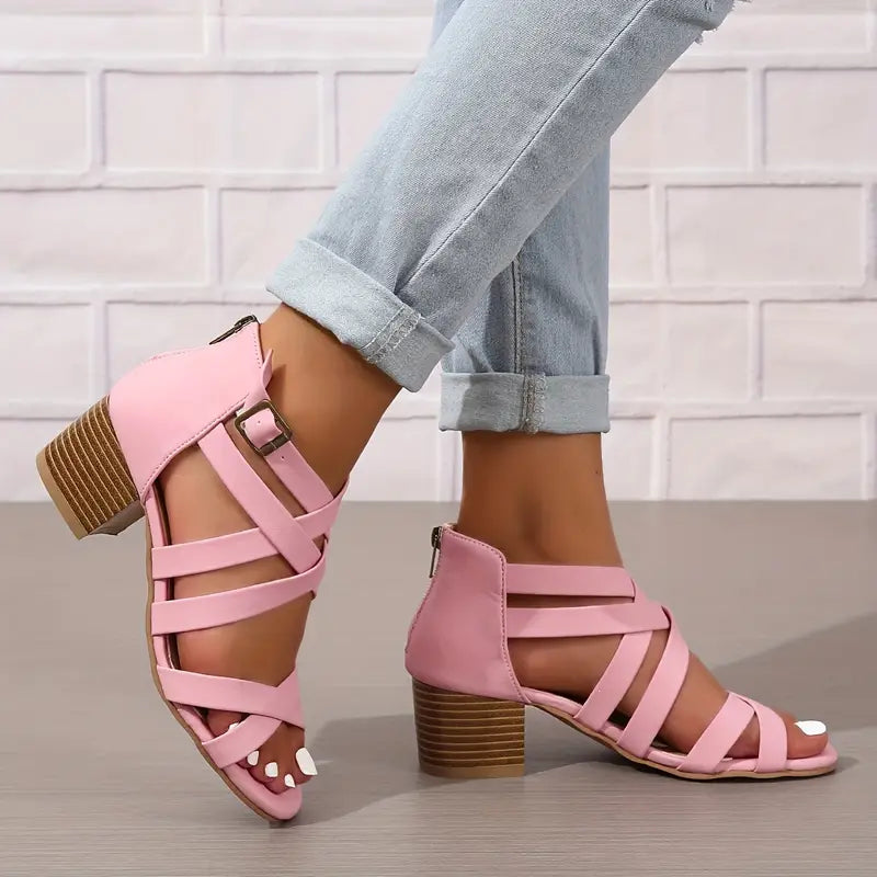 🔥Letzte Tagesaktion 50 % RABATT - Retro-Sandalen mit gestapeltem Absatz und orthopädischem Fußbett für Damen