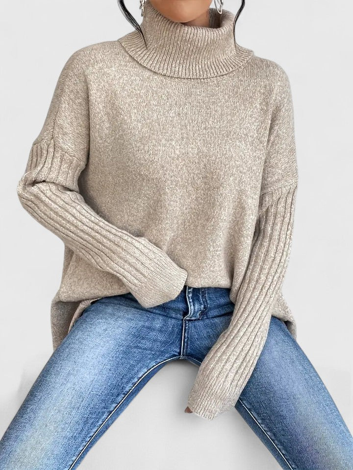 Casual Drop-shoulder Turtleneck Chunky Knit Sweater