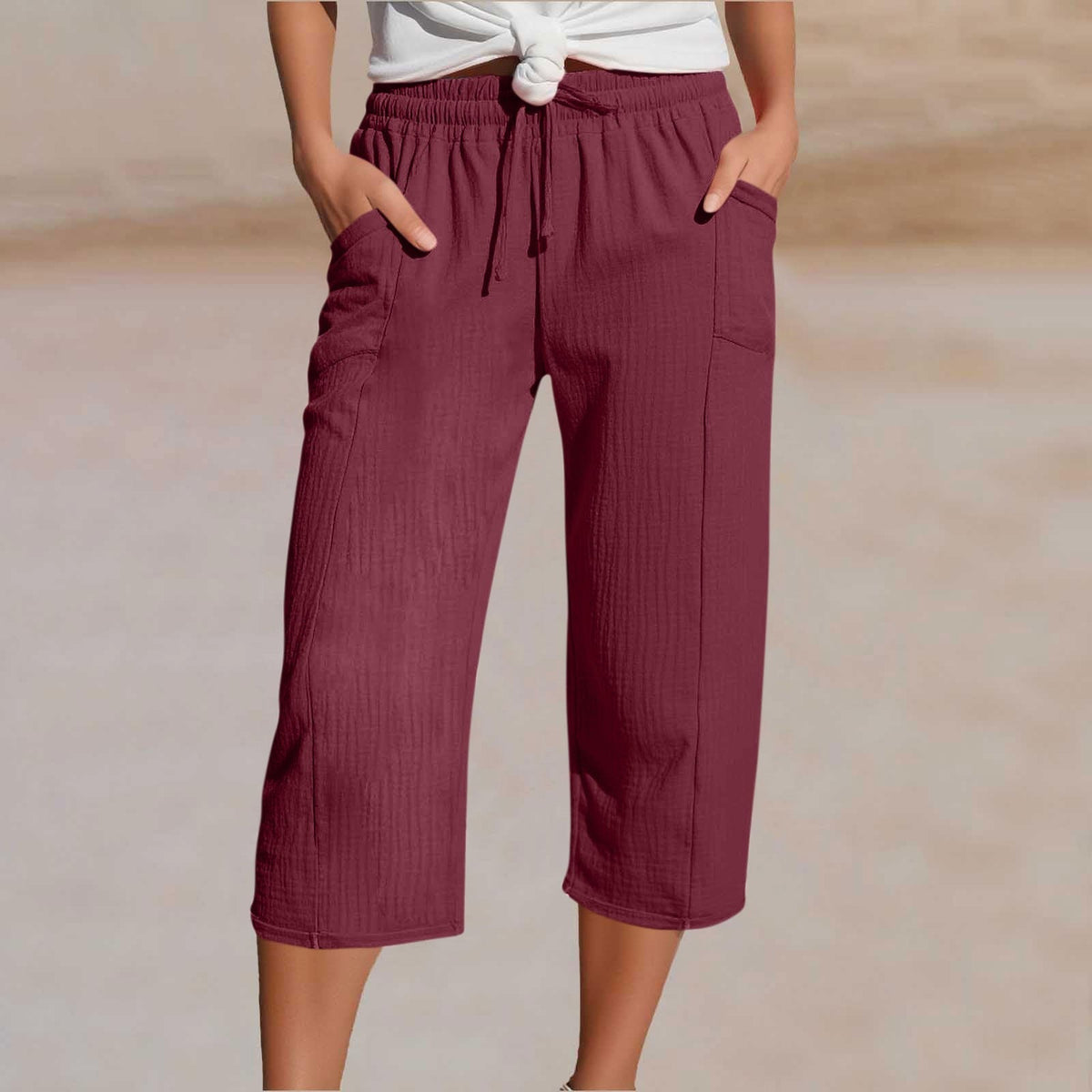 Women's Plain Pleated Cotton And Linen Shorts