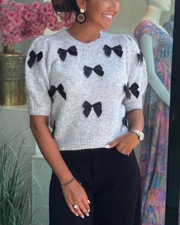 O Neck Mid Sleeve Bow Sweater