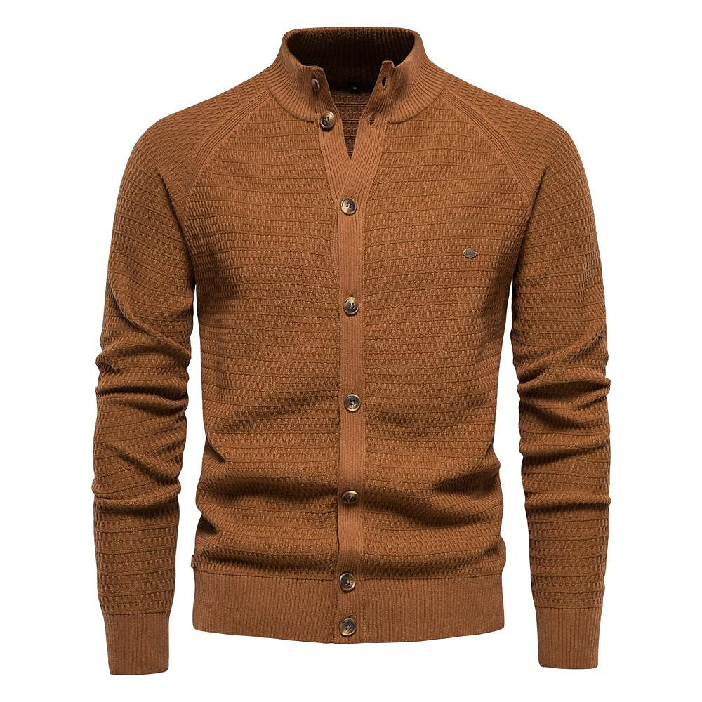 Men's Texture Pattern Stand Collar Knitted Cardigan
