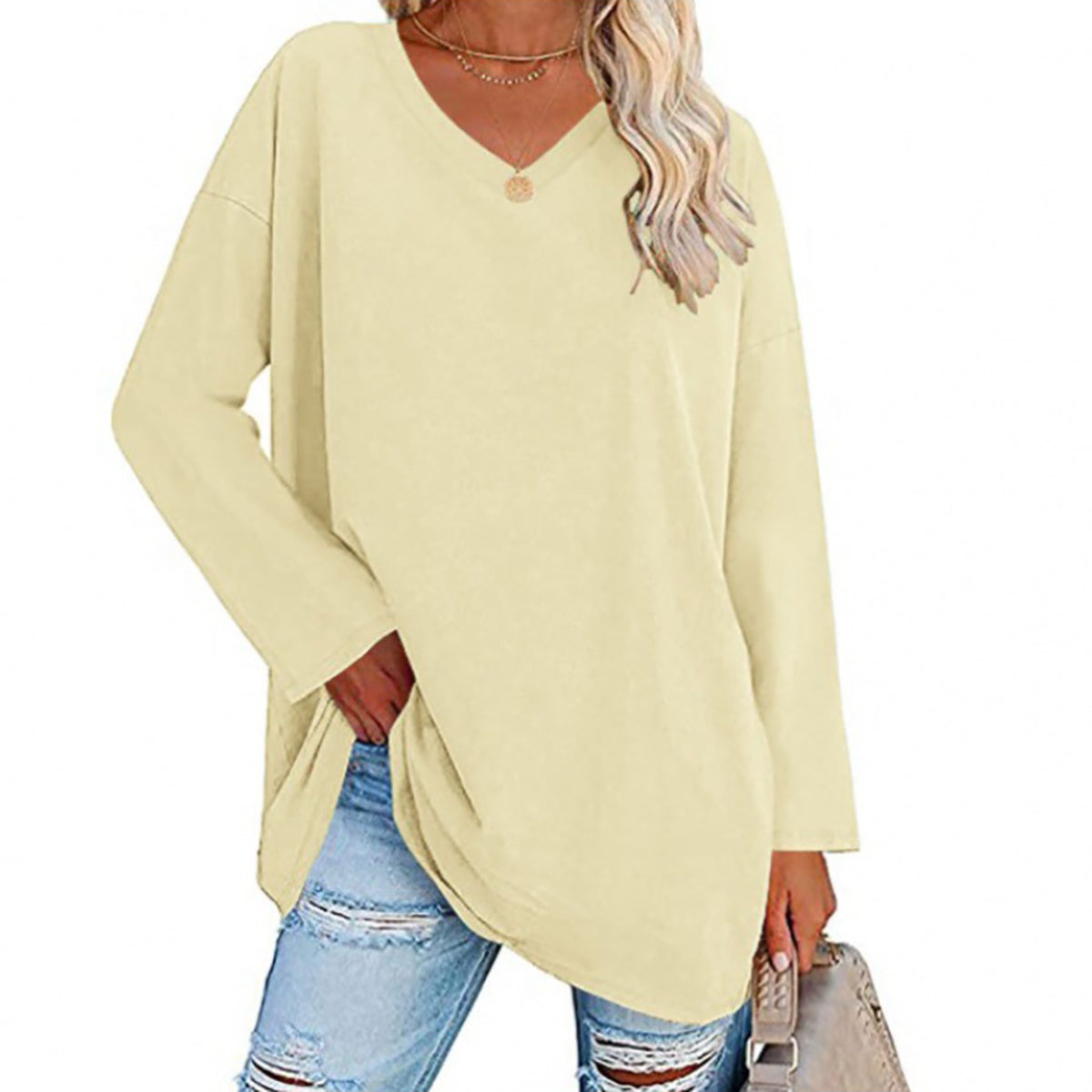 🔥Bis zu 69 % RABATT heute🔥Damen Herbst/Winter 2025 Oversize-Oberteile Langarm Lässige V-Ausschnitt Loose T-Shirts