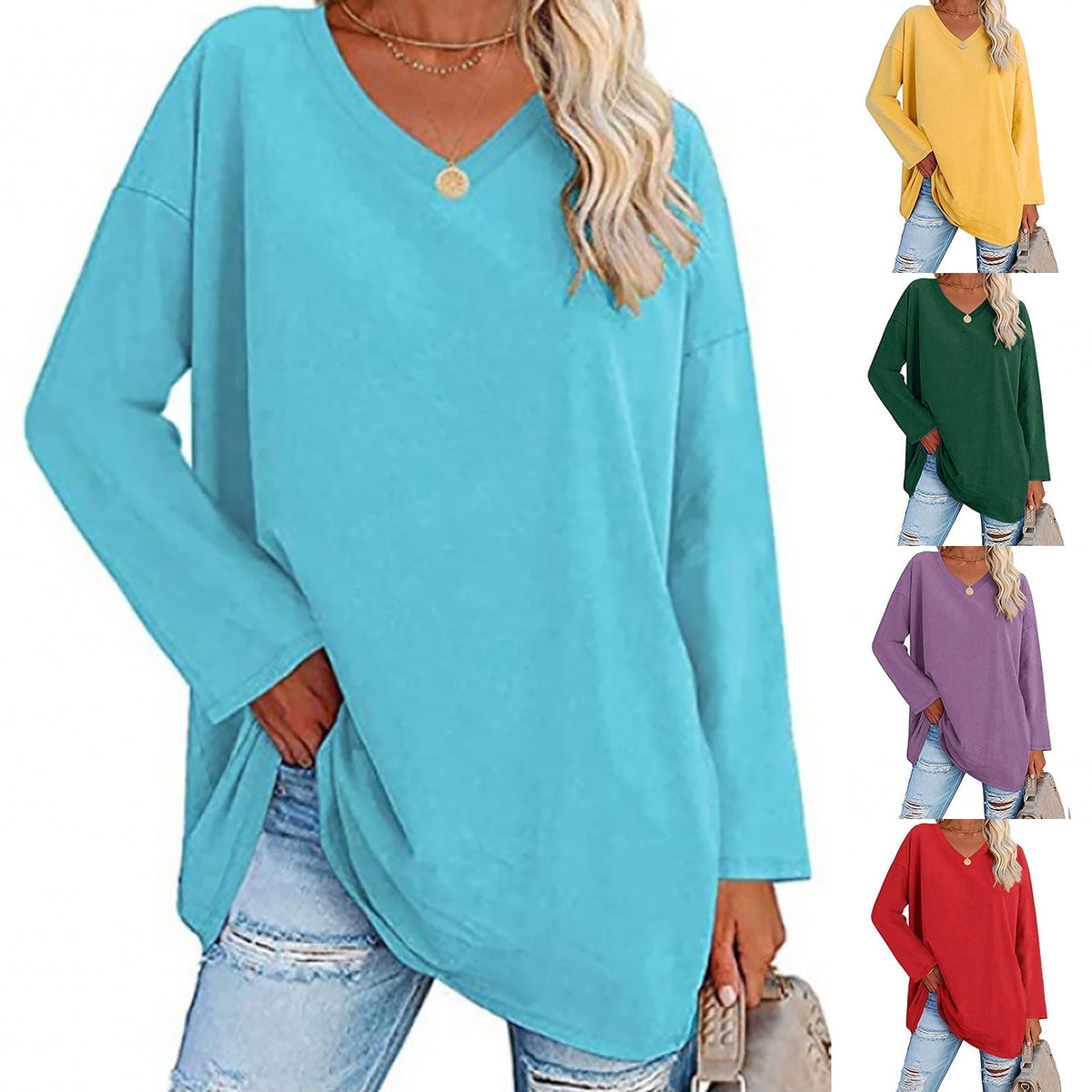 🔥Bis zu 69 % RABATT heute🔥Damen Herbst/Winter 2025 Oversize-Oberteile Langarm Lässige V-Ausschnitt Loose T-Shirts