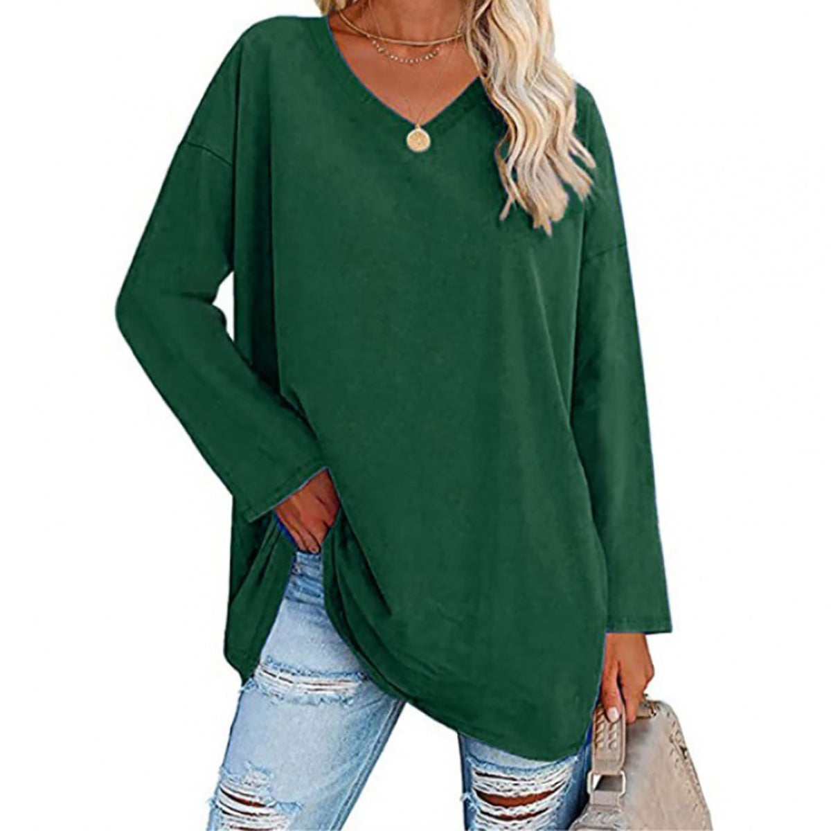 🔥Bis zu 69 % RABATT heute🔥Damen Herbst/Winter 2025 Oversize-Oberteile Langarm Lässige V-Ausschnitt Loose T-Shirts