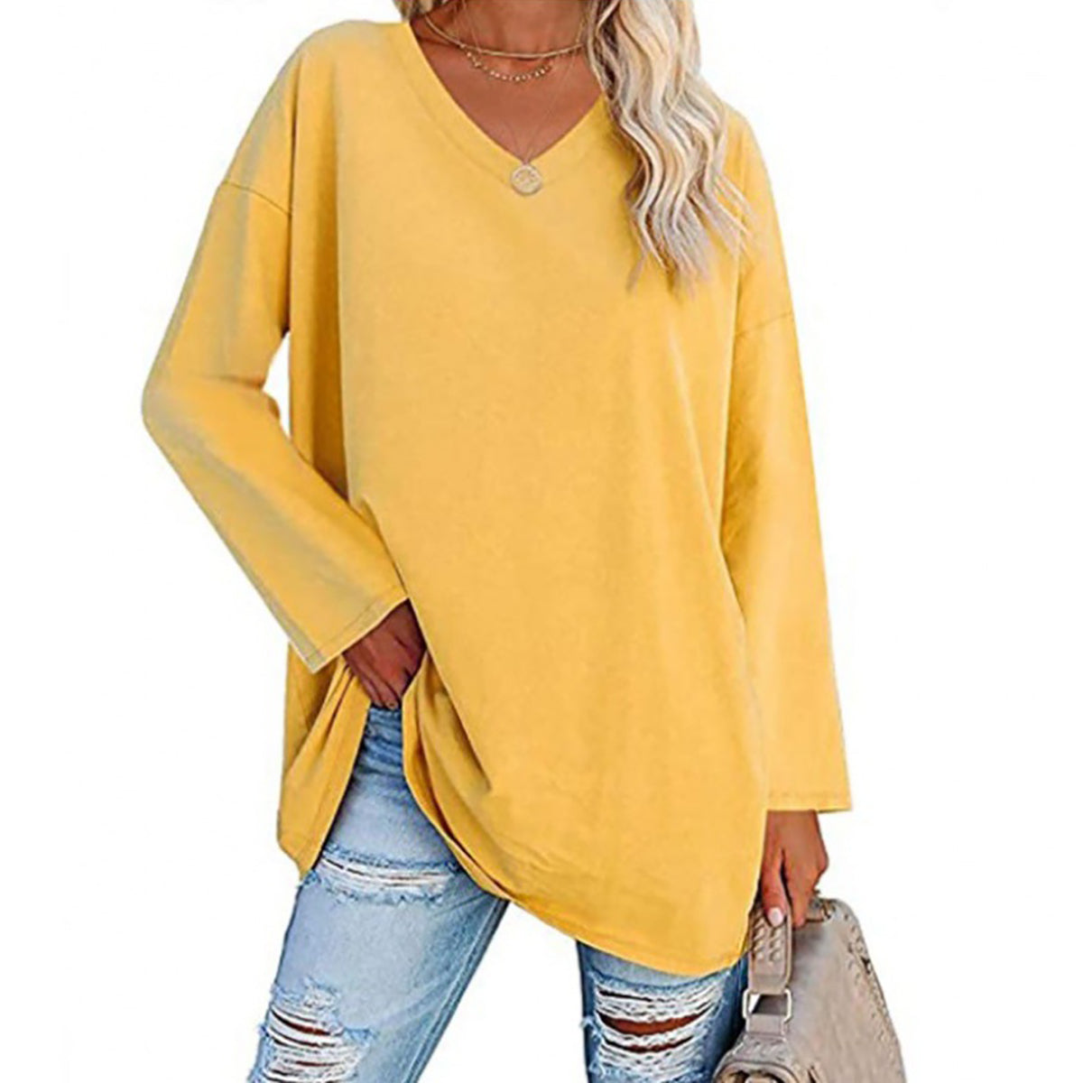 🔥Bis zu 69 % RABATT heute🔥Damen Herbst/Winter 2025 Oversize-Oberteile Langarm Lässige V-Ausschnitt Loose T-Shirts