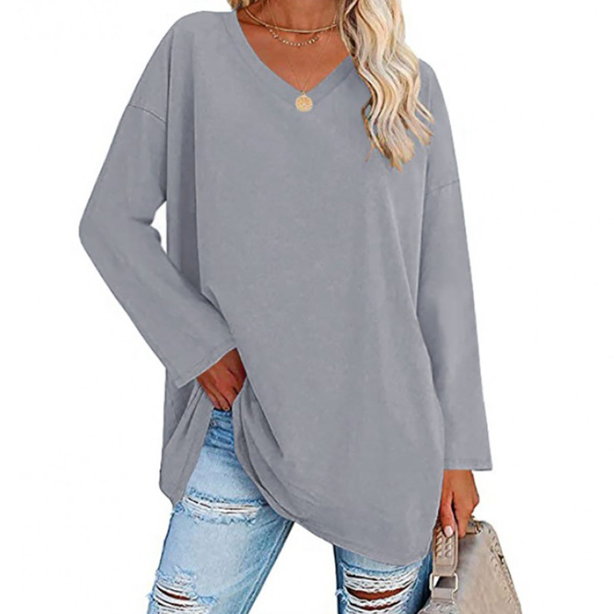 🔥Bis zu 69 % RABATT heute🔥Damen Herbst/Winter 2025 Oversize-Oberteile Langarm Lässige V-Ausschnitt Loose T-Shirts