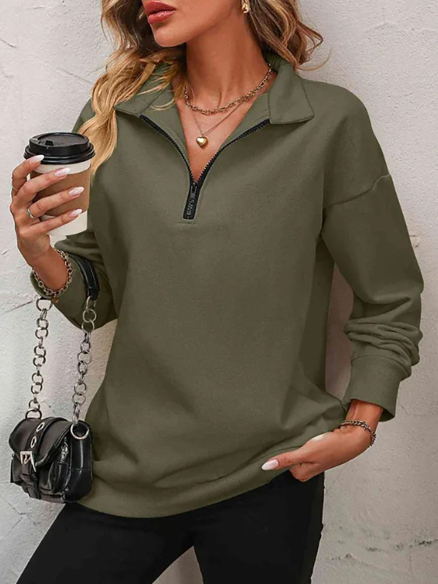✨Best-1 Sale Pullover✨Damen Herbst/Winter Zip-Up Sweatshirt mit überschnittenen Schultern