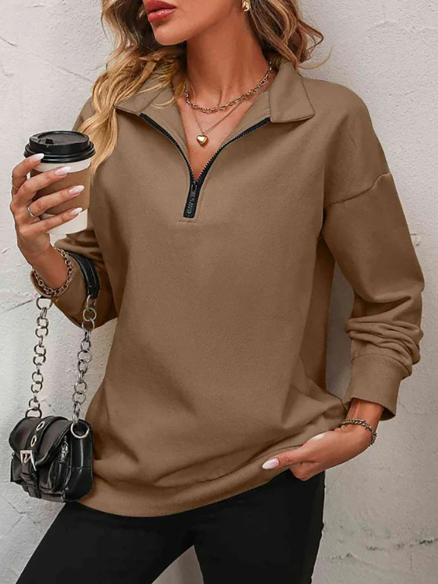 ✨Best-1 Sale Pullover✨Damen Herbst/Winter Zip-Up Sweatshirt mit überschnittenen Schultern