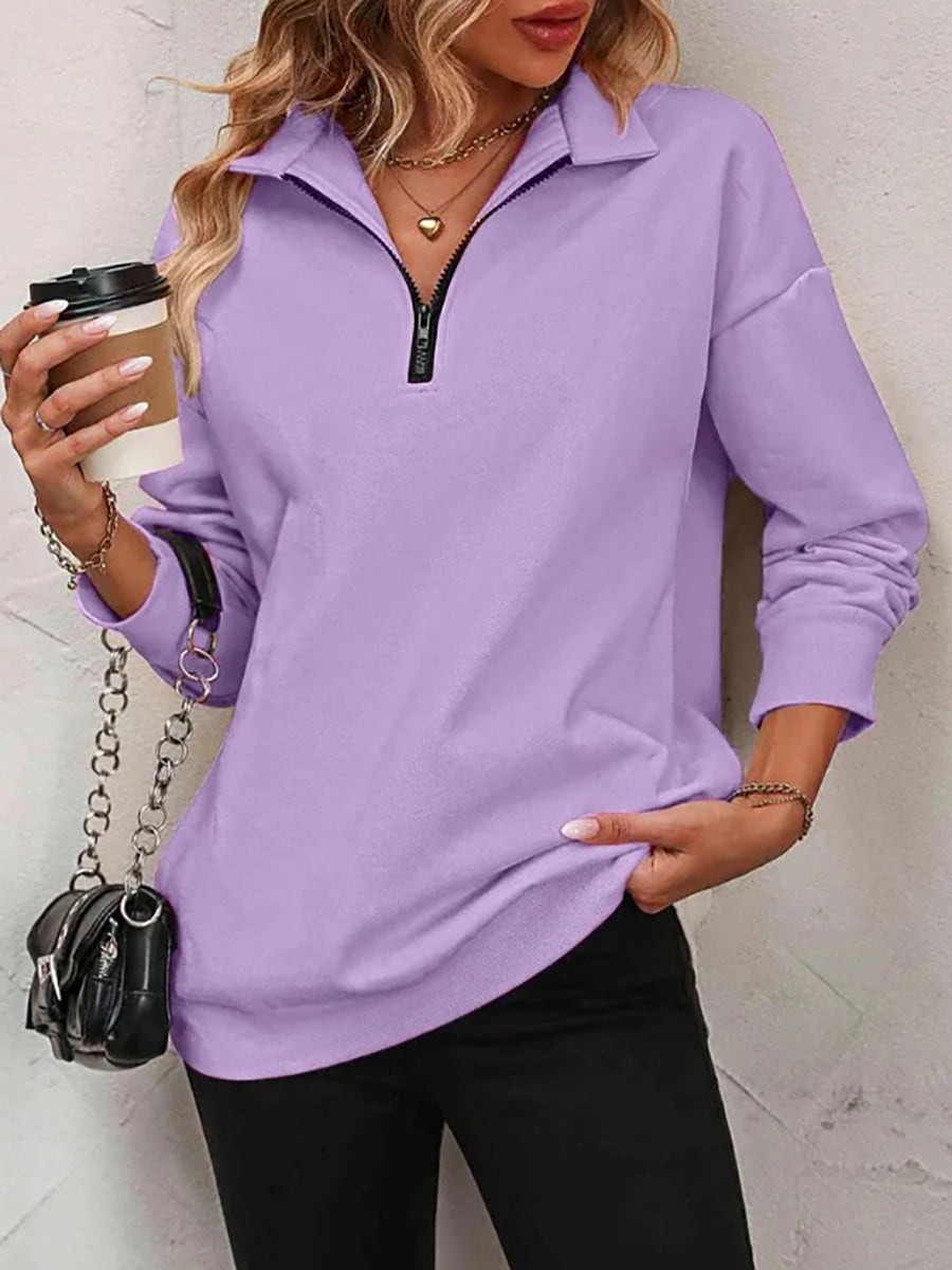 ✨Best-1 Sale Pullover✨Damen Herbst/Winter Zip-Up Sweatshirt mit überschnittenen Schultern