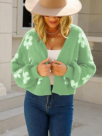 ✨Top-1 Sale Cardigan 2025✨|Damen Herbst/Winter Leichter Strickcardigan mit Blumenmuster und offener Vorderseite