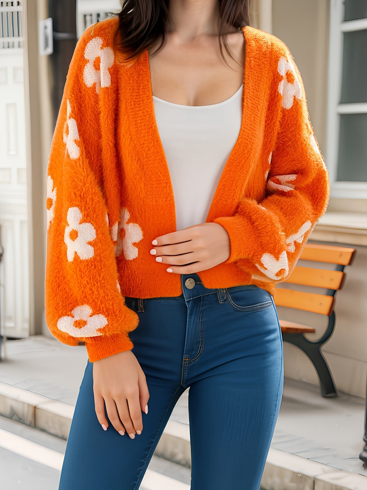 ✨Top-1 Sale Cardigan 2025✨|Damen Herbst/Winter Leichter Strickcardigan mit Blumenmuster und offener Vorderseite