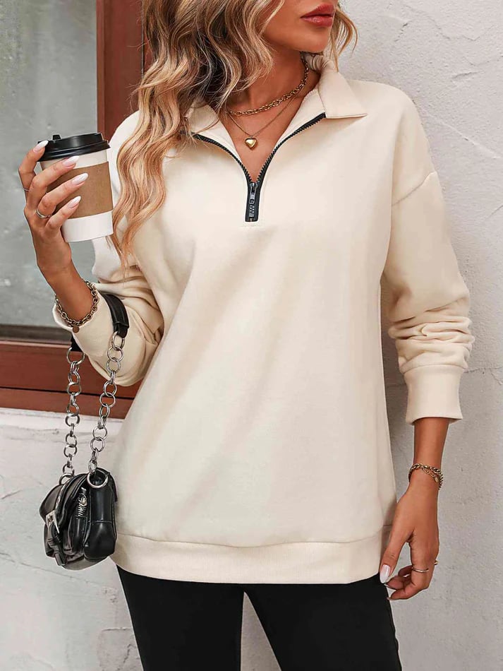 ✨Best-1 Sale Pullover✨Damen Herbst/Winter Zip-Up Sweatshirt mit überschnittenen Schultern