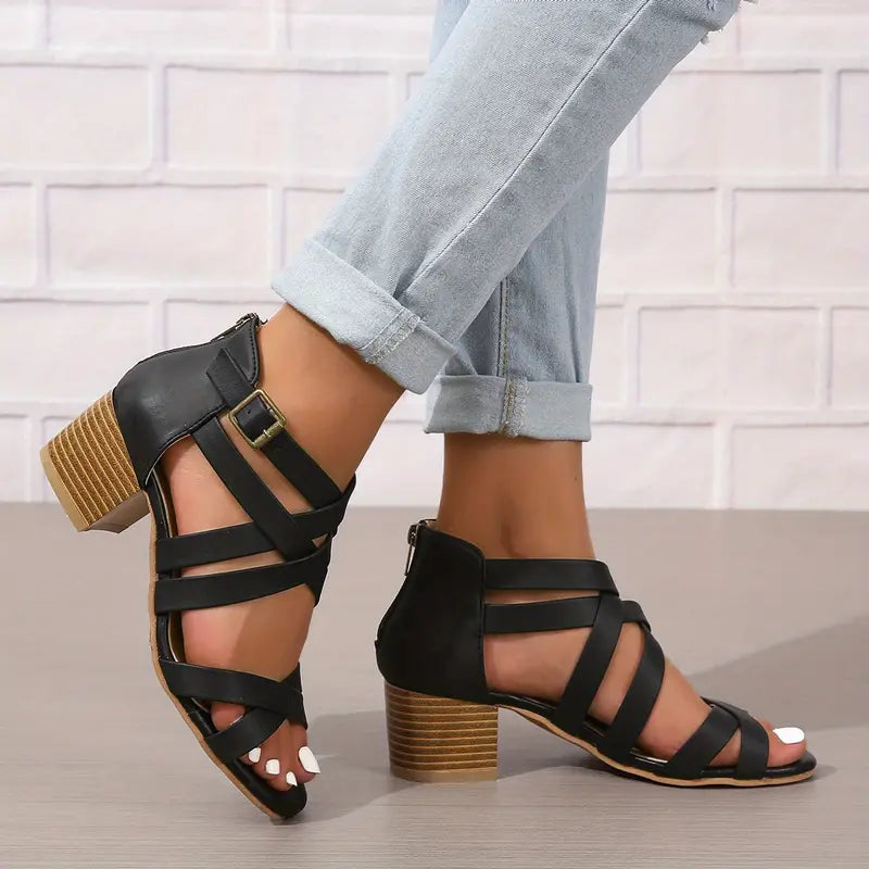 🔥Letzte Tagesaktion 50 % RABATT - Retro-Sandalen mit gestapeltem Absatz und orthopädischem Fußbett für Damen