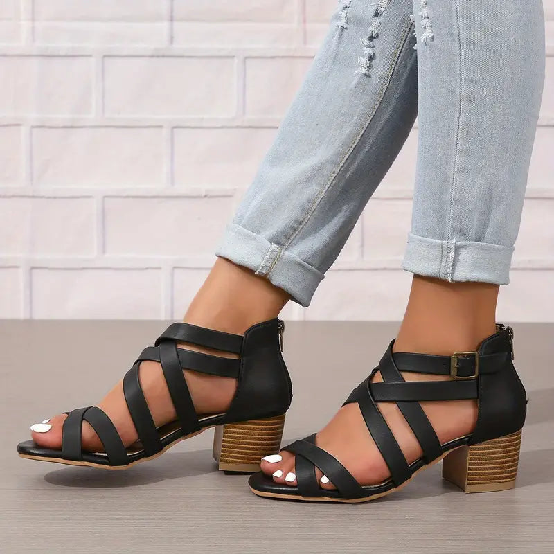 🔥Letzte Tagesaktion 50 % RABATT - Retro-Sandalen mit gestapeltem Absatz und orthopädischem Fußbett für Damen