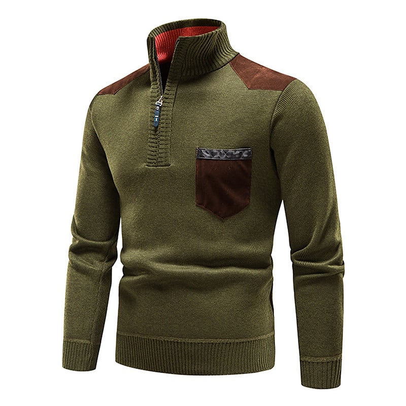 Herren Stehkragen Color Block Fleece-Pullover mit halbem Reißverschluss